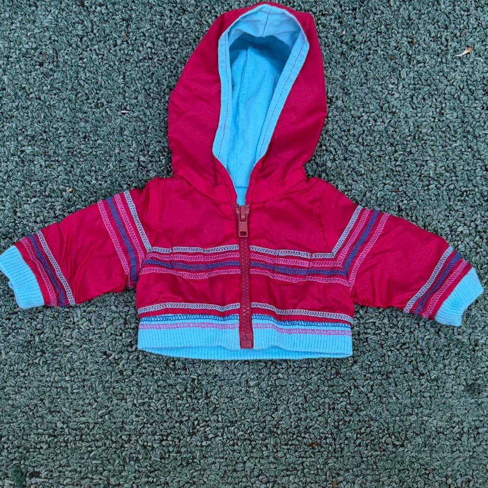 American Girl Red and Light Blue Hooded Doll Jacket